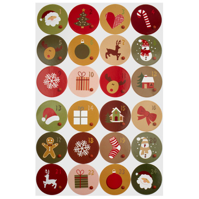 Advent calendar stickers numbers 1 to 24, round, diameter 45 mm, 24 stickers/ sheet 