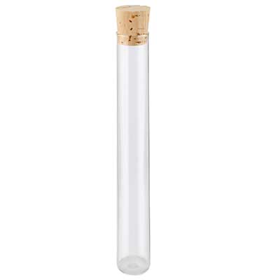 Flat-bottomed test tube length 160 mm, diameter 20 mm with natural cork 