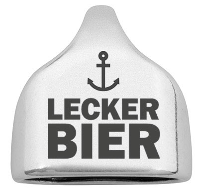 Endkappe mit Gravur "Lecker Bier", 22,5 x 23 mm, versilbert, geeignet für 10 mm Segelseil 