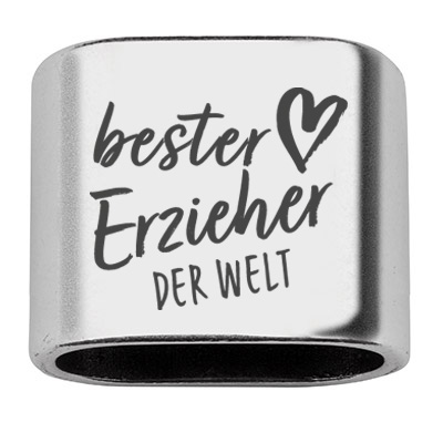 Intermediate piece with engraving "Best educator in the world", 20 x 24 mm, silver-plated, suitable for 10 mm sail rope 
