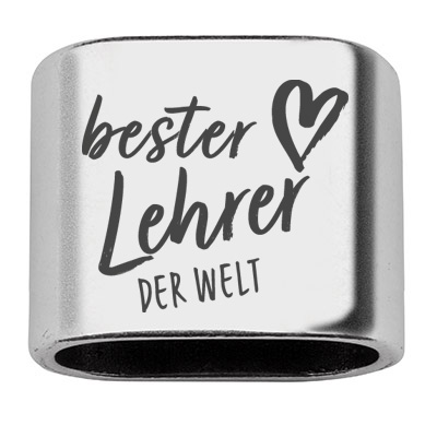 Intermediate piece with engraving "Best teacher in the world", 20 x 24 mm, silver-plated, suitable for 10 mm sail rope 
