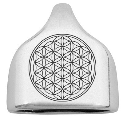 End cap with engraving "Flower of Life", 22.5 x 23 mm, silver-plated, suitable for 10 mm sail rope 