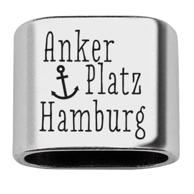 Pièce intermédiaire avec gravure "Ancrage Hambourg", 20 x 24 mm, argentée, convient pour corde à voile de 10 mm 