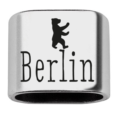 Pièce intermédiaire avec gravure "Berlin" avec ours berlinois, 20 x 24 mm, argentée, convient pour corde à voile de 10 mm 
