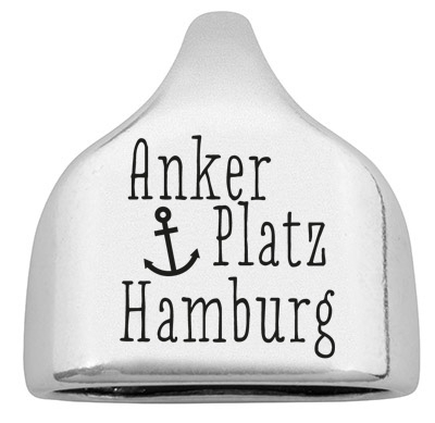 Eindkapje met gravure "Ankerplatz Hamburg", 22,5 x 23 mm, verzilverd, geschikt voor 10 mm zeiltouw 