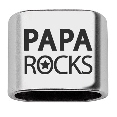 Adapter met gravure "Papa Rocks", 20 x 24 mm, verzilverd, geschikt voor 10 mm zeiltouw 