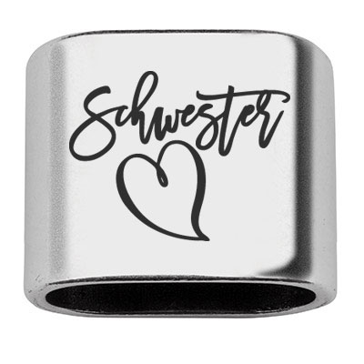 Intermediate piece with engraving "Schwesterherz", 20 x 24 mm, silver-plated, suitable for 10 mm sail rope 