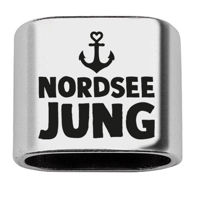 Pièce intermédiaire avec gravure "Nordseejung", 20 x 24 mm, argentée, convient pour corde à voile de 10 mm 