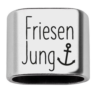 Zwischenstück mit Gravur "Friesenjung", 20 x 24 mm, versilbert, geeignet für 10 mm Segelseil 