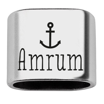 Pièce intermédiaire avec gravure "Amrum", 20 x 24 mm, argentée, convient pour corde à voile de 10 mm 