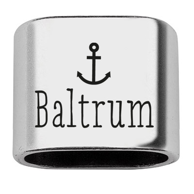 Pièce intermédiaire avec gravure "Baltrum", 20 x 24 mm, argentée, convient pour corde à voile de 10 mm 