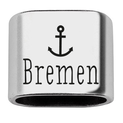 Tussenstuk met gravure "Bremen", 20 x 24 mm, verzilverd, geschikt voor 10 mm zeiltouw 
