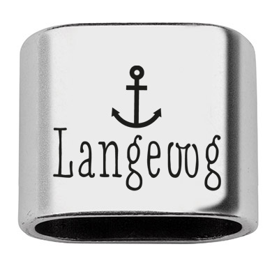Pièce intermédiaire avec gravure "Langeoog", 20 x 24 mm, argentée, convient pour corde à voile de 10 mm 