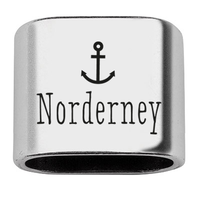 Pièce intermédiaire avec gravure "Norderney", 20 x 24 mm, argentée, convient pour corde à voile de 10 mm 