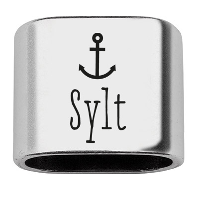 Spacer with engraving "Sylt", 20 x 24 mm, silver-plated, suitable for 10 mm sail rope 