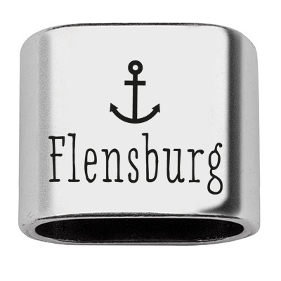 Pièce intermédiaire avec gravure "Flensburg", 20 x 24 mm, argentée, convient pour corde à voile de 10 mm 