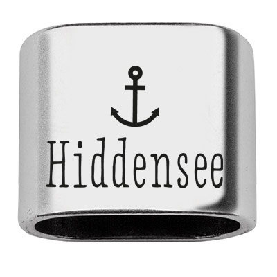 Pièce intermédiaire avec gravure "Hiddensee", 20 x 24 mm, argentée, convient pour corde à voile de 10 mm 