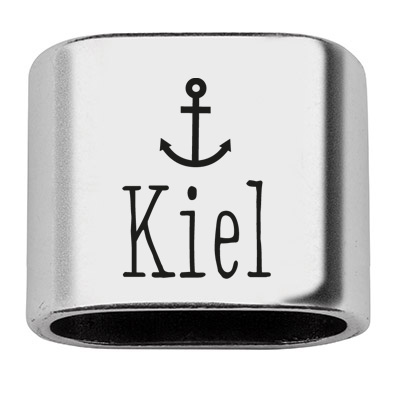 Pièce intermédiaire avec gravure "Kiel", 20 x 24 mm, argentée, convient pour corde à voile de 10 mm 