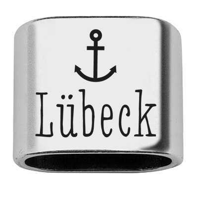 Pièce intermédiaire avec gravure "Lübeck", 20 x 24 mm, argentée, convient pour corde à voile de 10 mm 