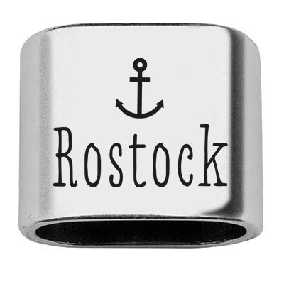 Pièce intermédiaire avec gravure "Rostock", 20 x 24 mm, argentée, convient pour corde à voile de 10 mm 