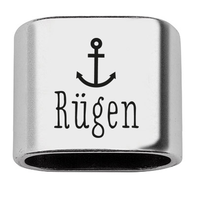 Spacer with engraving "Rügen", 20 x 24 mm, silver-plated, suitable for 10 mm sail rope 