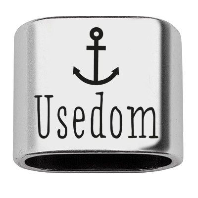 Spacer with engraving "Usedom", 20 x 24 mm, silver-plated, suitable for 10 mm sail rope 