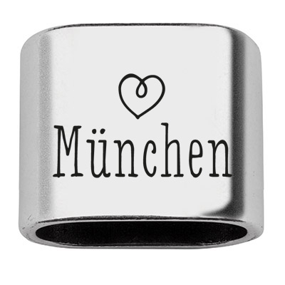 Pièce intermédiaire avec gravure "München", 20 x 24 mm, argentée, convient pour corde à voile de 10 mm 