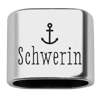 Pièce intermédiaire avec gravure "Schwerin", 20 x 24 mm, argentée, convient pour corde à voile de 10 mm 