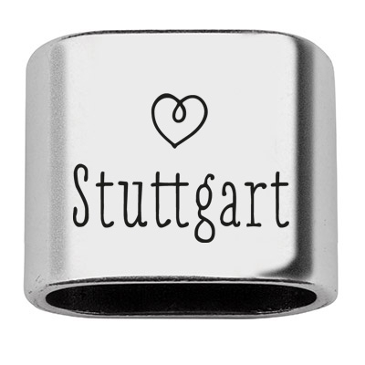 Pièce intermédiaire avec gravure "Stuttgart", 20 x 24 mm, argentée, convient pour corde à voile de 10 mm 