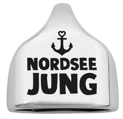 Endkappe mit Gravur "Nordseejung", 22,5 x 23 mm, versilbert, geeignet für 10 mm Segelseil 