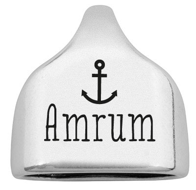 Eindkapje met gravure "Amrum", 22,5 x 23 mm, verzilverd, geschikt voor 10 mm zeiltouw 