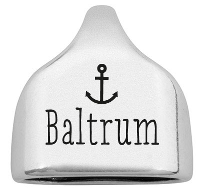 Eindkap met gravure "Baltrum", 22,5 x 23 mm, verzilverd, geschikt voor 10 mm zeiltouw 