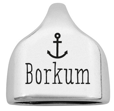End cap with engraving "Borkum", 22.5 x 23 mm, silver-plated, suitable for 10 mm sail rope 