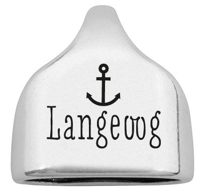 Endkappe mit Gravur "Langeoog", 22,5 x 23 mm, versilbert, geeignet für 10 mm Segelseil 