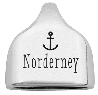 Eindkap met gravure "Norderney", 22,5 x 23 mm, verzilverd, geschikt voor 10 mm zeiltouw 