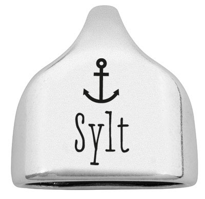 End cap with engraving "Sylt", 22.5 x 23 mm, silver-plated, suitable for 10 mm sail rope 