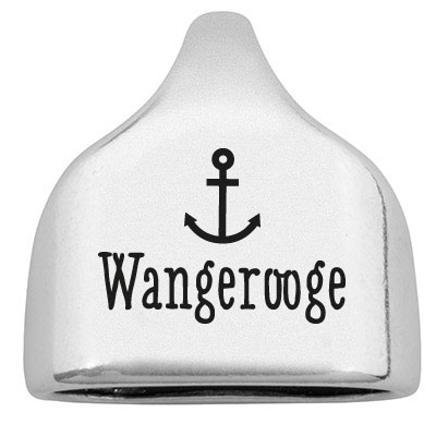 Eindkap met gravure "Wangerooge", 22,5 x 23 mm, verzilverd, geschikt voor 10 mm zeiltouw 