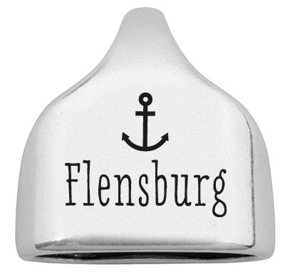 Eindkap met gravure "Flensburg", 22,5 x 23 mm, verzilverd, geschikt voor 10 mm zeiltouw 
