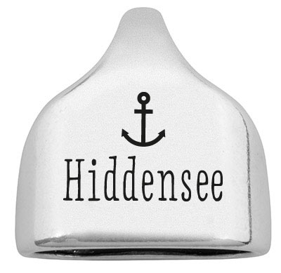 Eindkapje met gravure "Hiddensee", 22,5 x 23 mm, verzilverd, geschikt voor 10 mm zeiltouw 