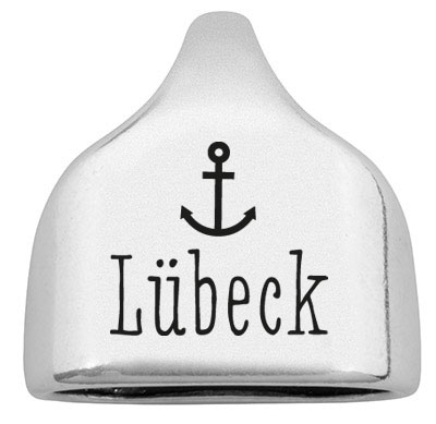 Eindkap met gravure "Lübeck", 22,5 x 23 mm, verzilverd, geschikt voor 10 mm zeiltouw 