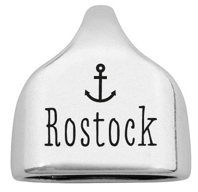 Endkappe mit Gravur "Rostock", 22,5 x 23 mm, versilbert, geeignet für 10 mm Segelseil 