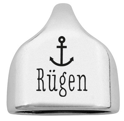 Embout avec gravure "Rügen", 22,5 x 23 mm, argenté, convient pour corde à voile de 10 mm 