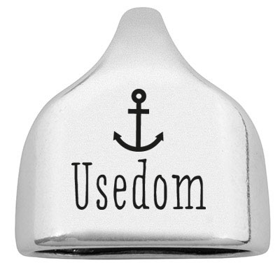 Embout avec gravure "Usedom", 22,5 x 23 mm, argenté, convient pour corde à voile de 10 mm 