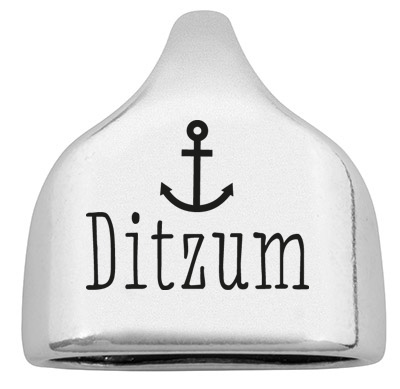 Eindkapje met gravure "Ditzum", 22,5 x 23 mm, verzilverd, geschikt voor 10 mm zeiltouw 