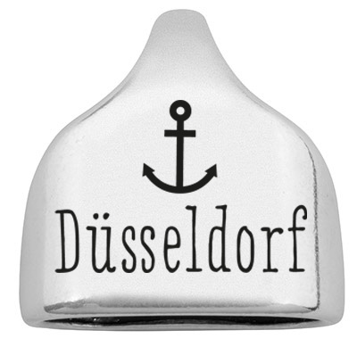 Endkappe mit Gravur "Düsseldorf", 22,5 x 23 mm, versilbert, geeignet für 10 mm Segelseil 