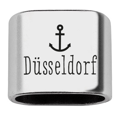 Pièce intermédiaire avec gravure "Düsseldorf", 20 x 24 mm, argentée, convient pour corde à voile de 10 mm 