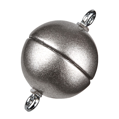 Magic Power magnetic clasp ball 12 mm, with eyelets, matt stainless steel colour 