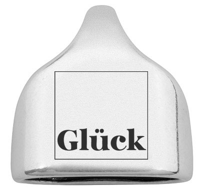 Eindkapje met gravure "Glück", 22,5 x 23 mm, verzilverd, geschikt voor 10 mm zeiltouw 
