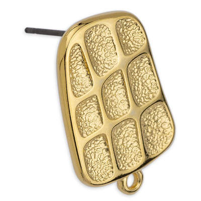 Earring square with pattern, titanium pin gold plated 