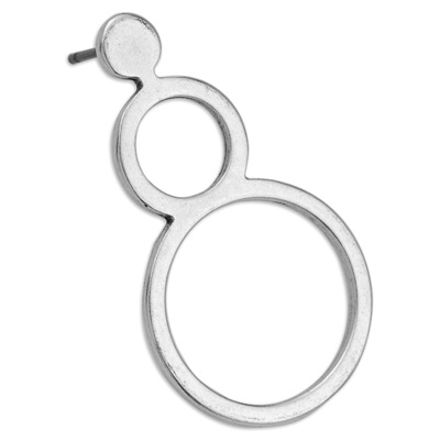 Earring with two circles, with titanium pin, silver plated 